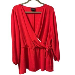 Lane Bryant Red Long Sleeve Wrap Blouse Size 20W Polyester Spandex top.